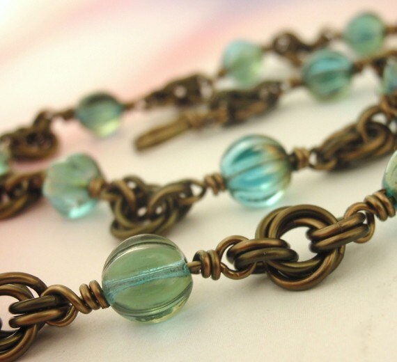 15 - 8mm Turquoise Picasso Melon Beads - Corrugated Czech Glass Rounds - 100% Guarantee