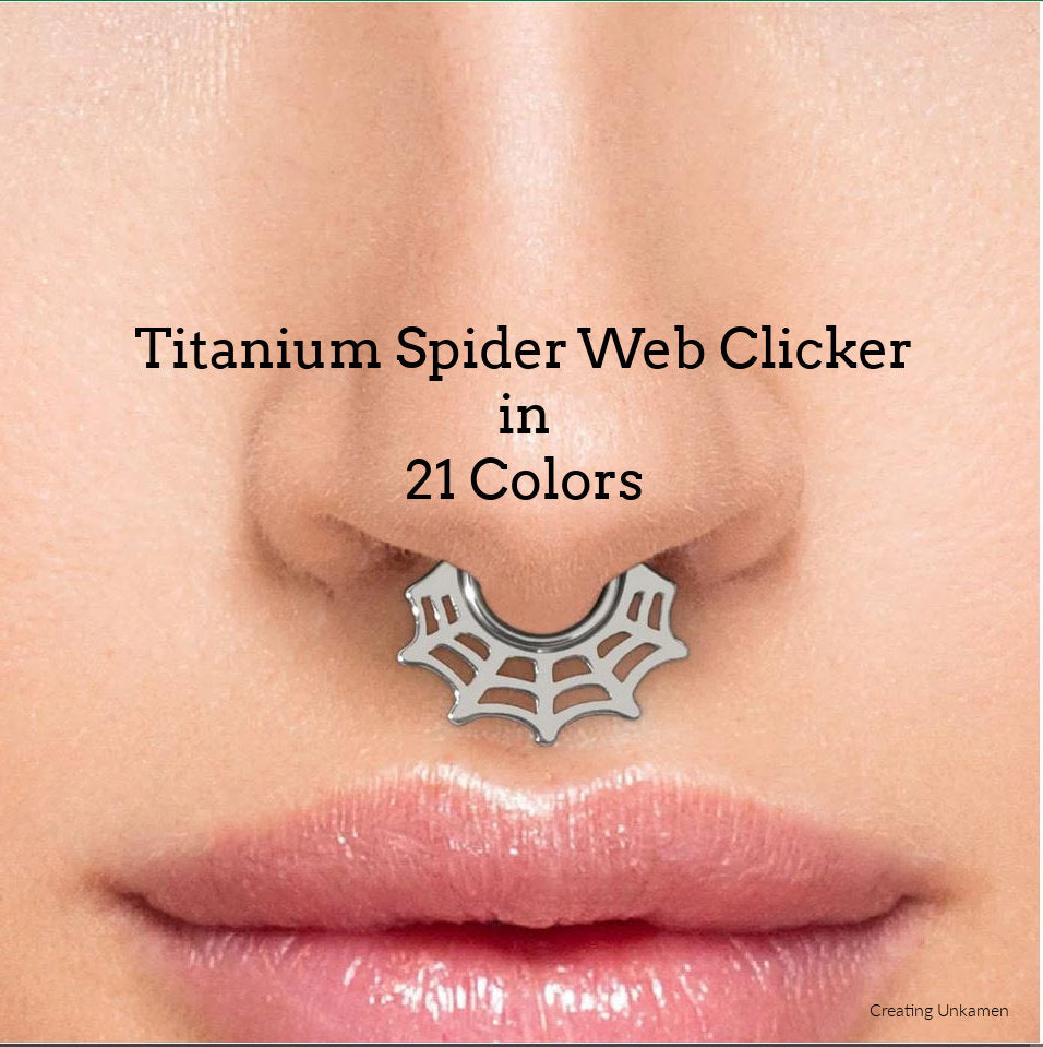 16 gauge Titanium Hoop - Spider Web Hoop Clicker Segment - Colorful and Hypoallergenic Piercing