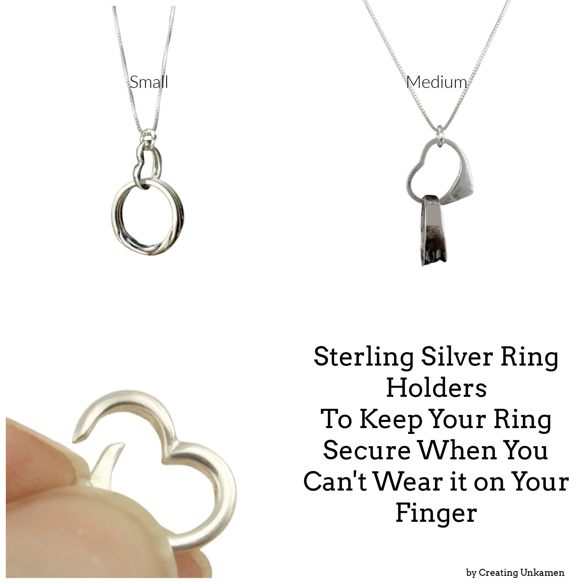 Sterling Silver Ring Holding Heart Necklace - Small or Medium