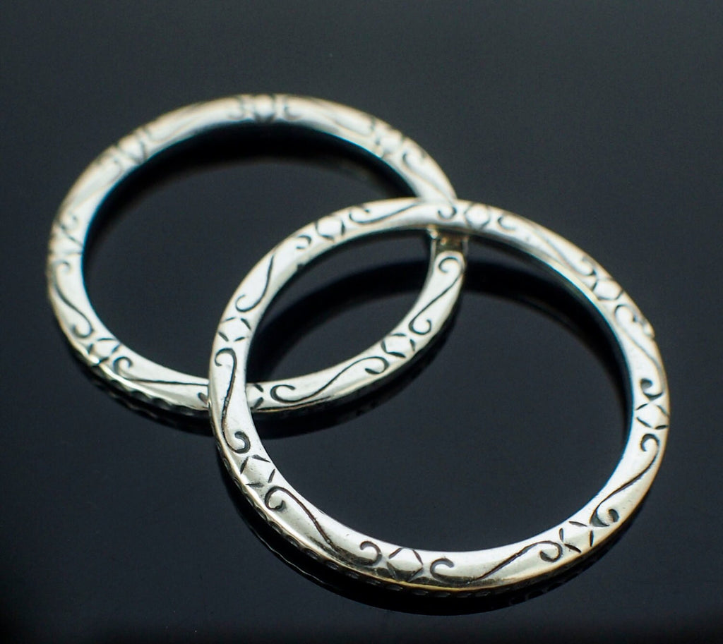 1 Antique Silver Plated Link, Focal, Soldered Closed Patterned Jump Ring 12 gauge 32mm OD - 100% Guarantee