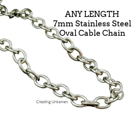 Stainless Steel 7mm Links - 316L - Top Shelf - By the Foot or Finished - Large Oval Cable - Made in the USA