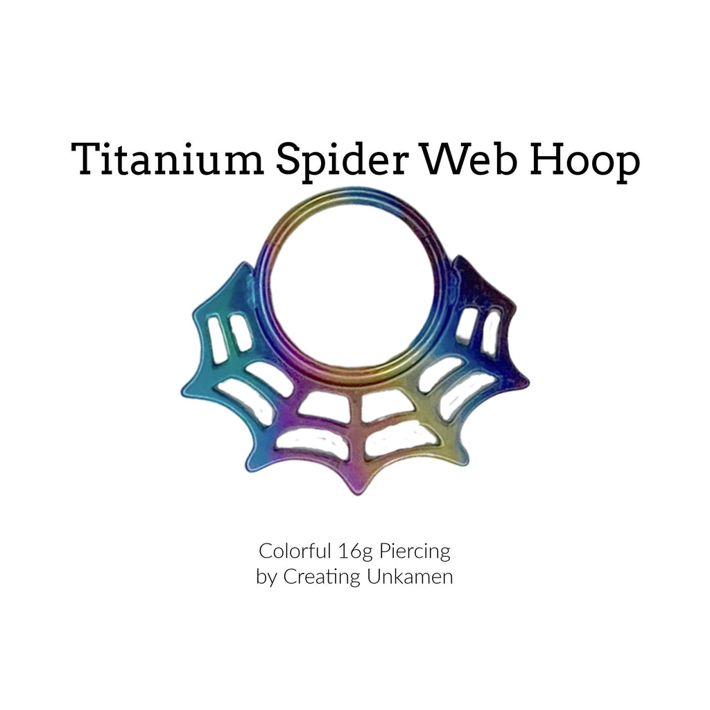 16 gauge Titanium Hoop - Spider Web Hoop Clicker Segment - Colorful and Hypoallergenic Piercing