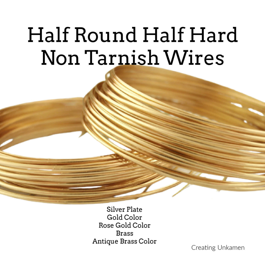 Premium HALF ROUND Half Hard Wire - Non Tarnish in Silver Plate, Brass, Copper, Antique Brass and Rose Gold Color - 18, 20, 21, 22 gauge