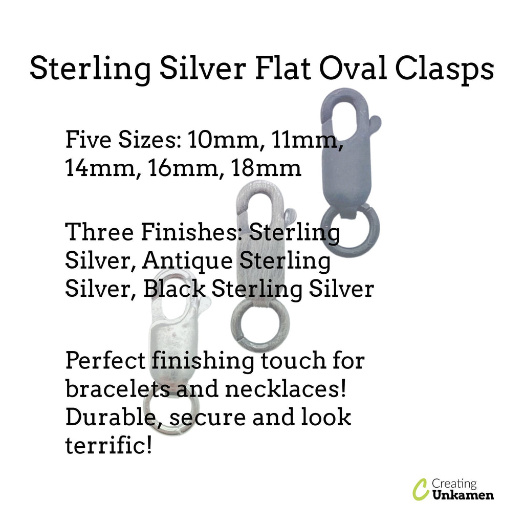 2 Flat Oval Lobster Clasps in Sterling Silver Black or Antique Sterling 10mm, 11mm, 14mm, 16mm, 18mm - 100% Guarantee