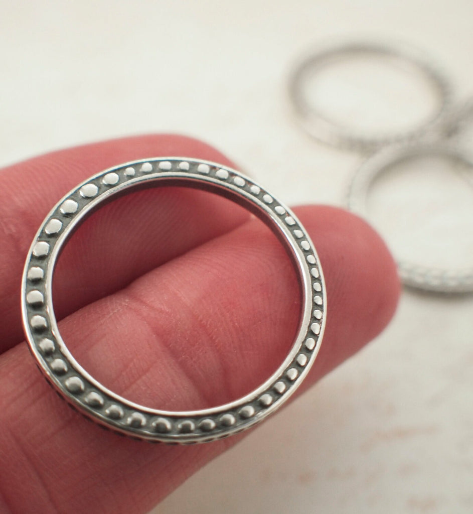 1 Antique Silver Plated Link, Focal, Soldered Closed Patterned Jump Ring 12 gauge 24.5mm OD - Best Commercially Available - 100% Guarantee