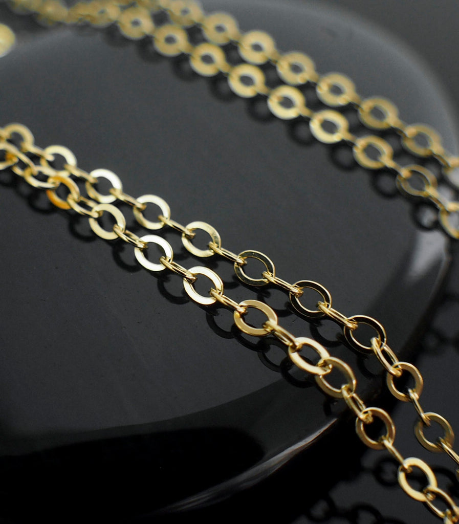 14kt Gold Filled Chain - 2.3mm Flat Oval Cable - Made in the USA - By The Foot for Finished with Clasp