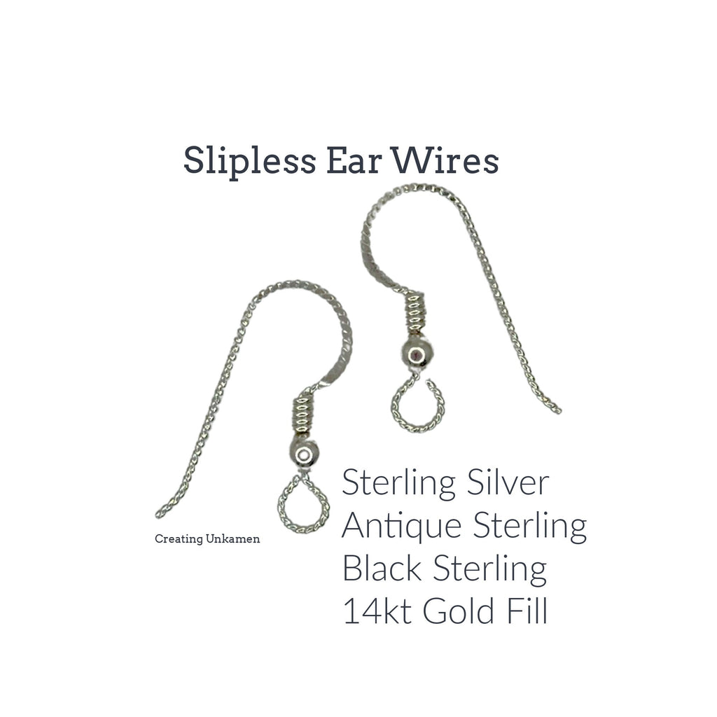 2 Pairs Ear Wires Sterling Silver or 14kt Gold Filled Slipless Twist in 21 gauge with Beads and Coils and Hammered - Made in the USA