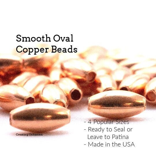 Smooth Oval Copper Beads - Ready to Patina or Seal - 3.2mm X 4.8mm, 3.2mm X 6.9mm, 4.8mm X 9.5mm, 4.8mm X 19mm - Made in the USA