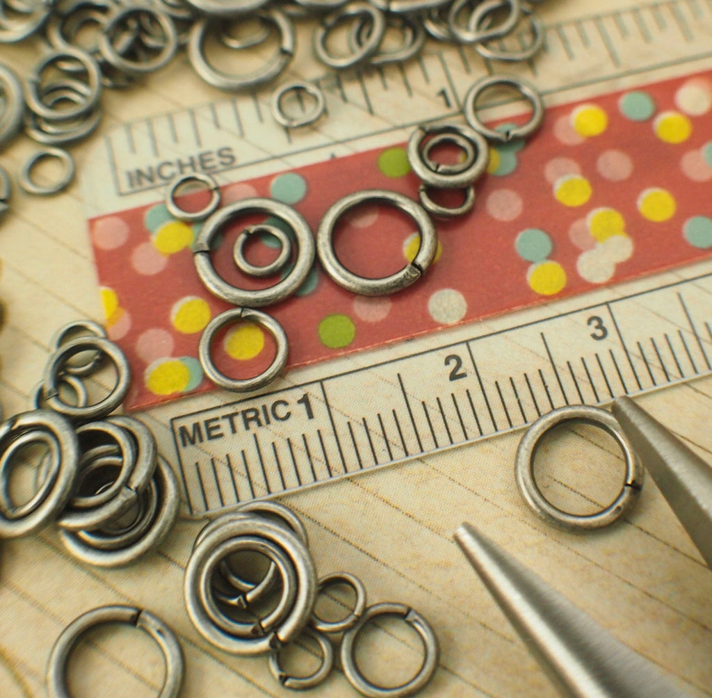 100 Antique Silver Jump Rings - Vintage Look - 22, 20, 18, 16 Gauge - Best Commercially Made - 100 % Guarantee