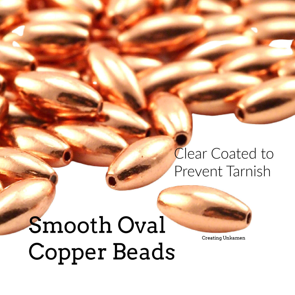 50 Smooth Oval Copper Beads - Clear Coated to Prevent Tarnish - 100% Guarantee in 5mm, 7mm, 9mm