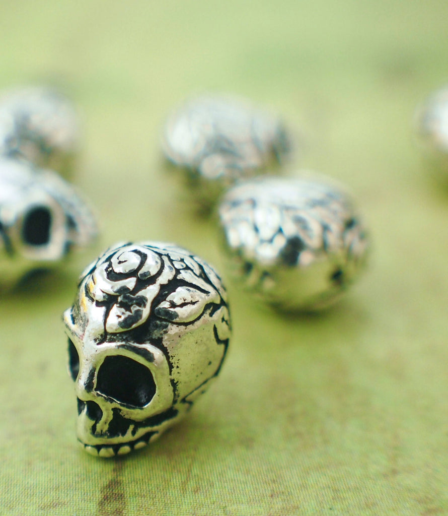 SALE - 2 Rose Skull Beads - Made in the USA - Authentic Tierra Cast