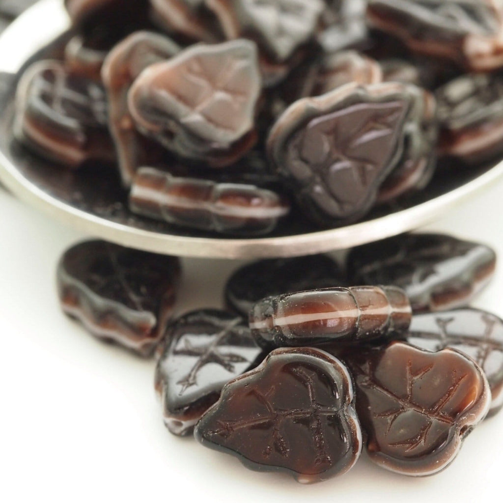 Half Price Sale 40 Smokey Brown and White Vertical Hole Leaf Beads - 10mm X 8mm - Czech Glass - 100% Guarantee