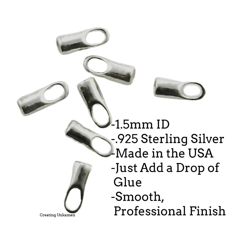 4 Sterling Silver Tube End Caps - 1.5mm ID - Made in the USA