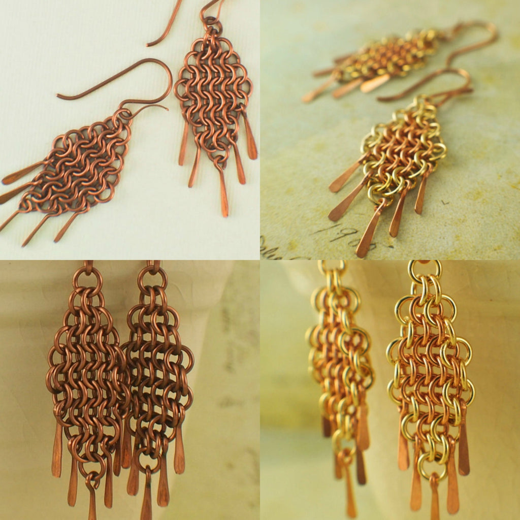 European 4 in 1 Diamonds and Fringe Chainmaille Earring Tutorial - PDF