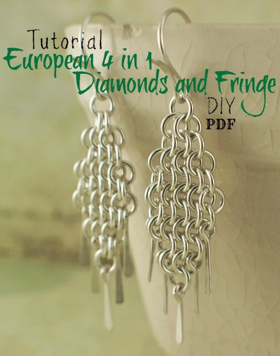 European 4 in 1 Diamonds and Fringe Chainmaille Earring Tutorial - PDF