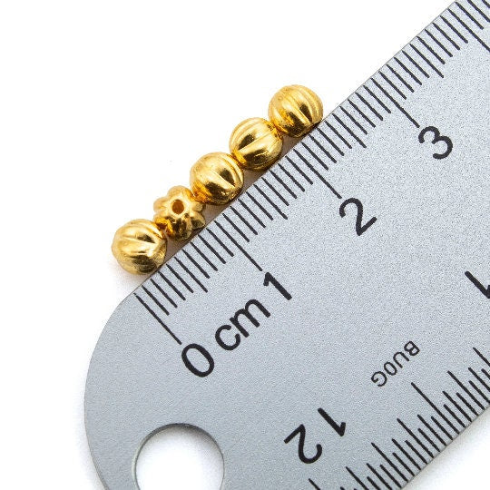 30 - 5mm 24kt Gold Plated Melon Beads - Corrugated Czech Glass Rounds