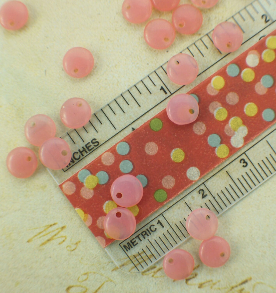 25 Lentil Beads 6mm Milky Pink AB Czech Pressed Glass