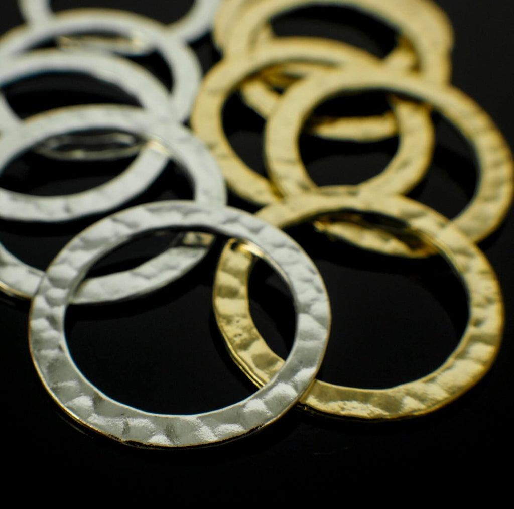 4 Premium Hammered Round Components - 24mm - Gold Plated or Silver Plated - 100% Guarantee