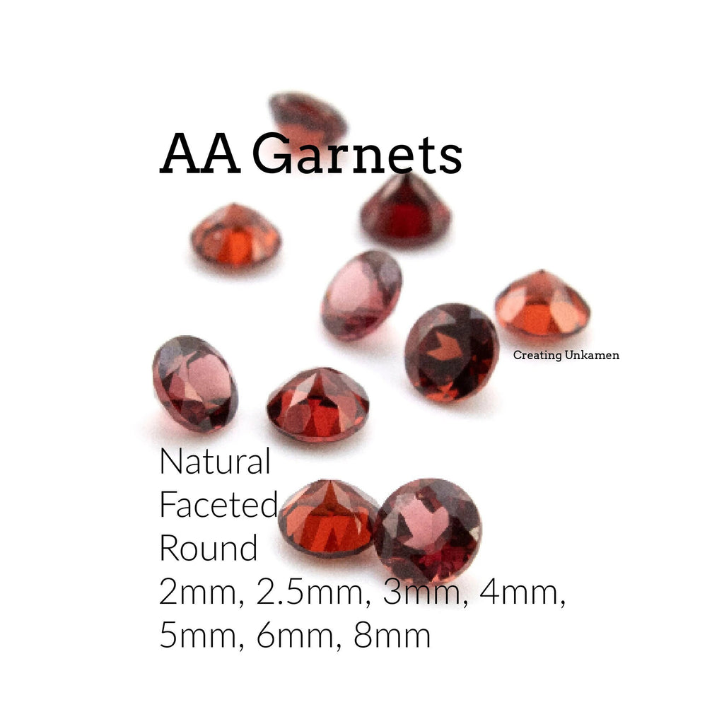 Garnet Grade AA Natural Loose Round Faceted Stones - 2mm, 2.5mm, 3mm, 4mm, 5mm, 6mm, 8mm
