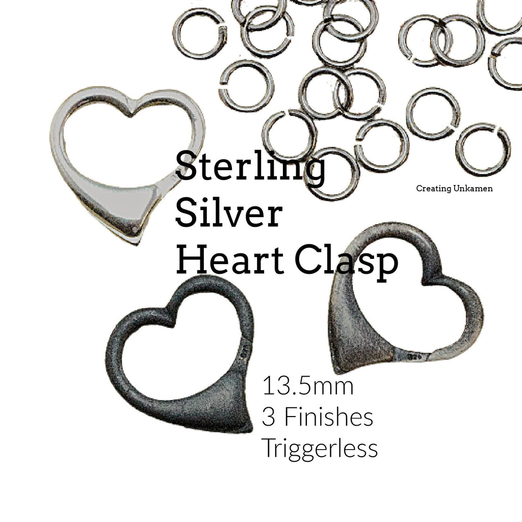 1 Sterling Silver Heart Lobster Clasp - Triggerless - Simply Stunning - 13.5mm - Shiny, Antique or Black - Best Commercially Made
