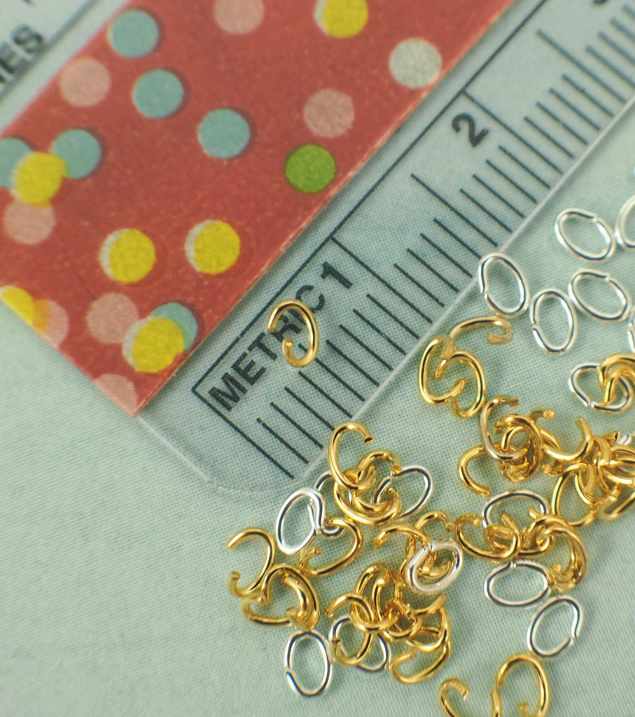 100 Gold or Silver Plated Brass Oval Jump Rings 24 gauge 3.5mm X 2.5mm OD - Teeny Tiny - Best Commercially Made - 100% Guarantee