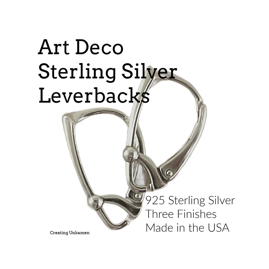 1 Pair Sterling Silver or Antique Sterling Silver Art Deco Leverback Ear Wires - Made in the USA