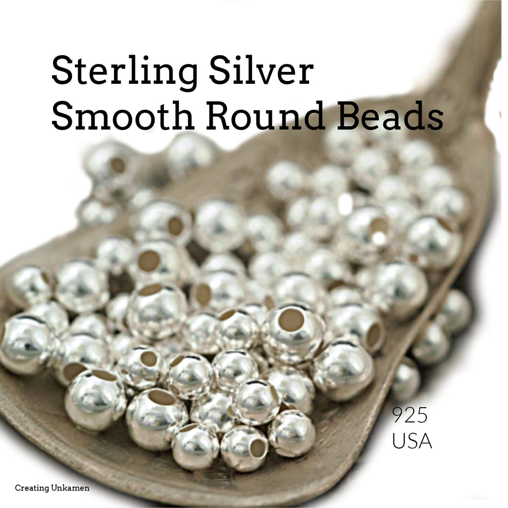 Sterling Silver Smooth Round Beads - You Pick Size 2mm, 3mm, 4mm, 5mm, 6mm, 7mm, 8mm, 9mm, 10mm, 11mm, 12mm, 14mm, 16mm