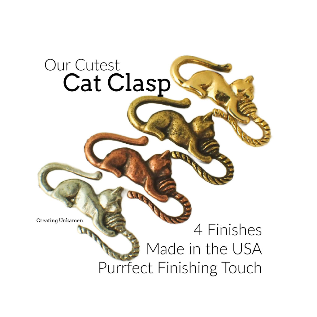 1 Cat S-Hook Clasp YOU PICK Antique Copper, Antique Gold, Antique Silver or Gold Plated - With 2 Matching Jump Rings - 100% Guarantee
