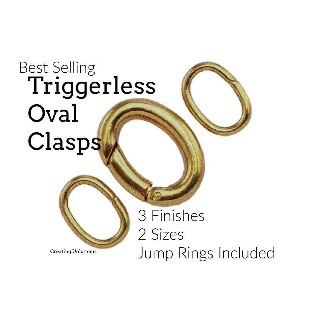 Triggerless Oval Clasp with 2 Matching Oval Jump Rings in 2 Sizes Gold Plate, Silver Plate, Gunmetal