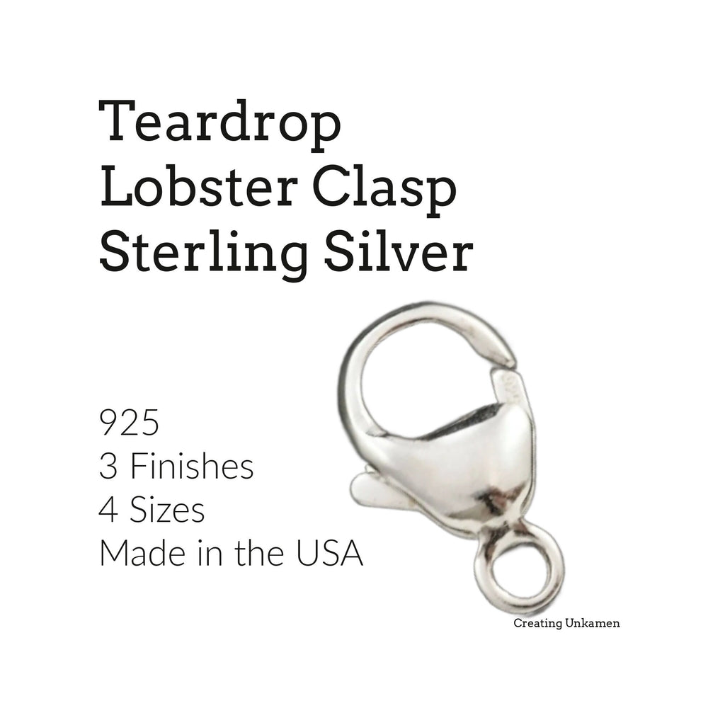 1 Sterling Silver or Antique Sterling Silver Lobster Clasp - Teardrop in 8mm, 11mm, 13mm, 16mm- 100% Guarantee