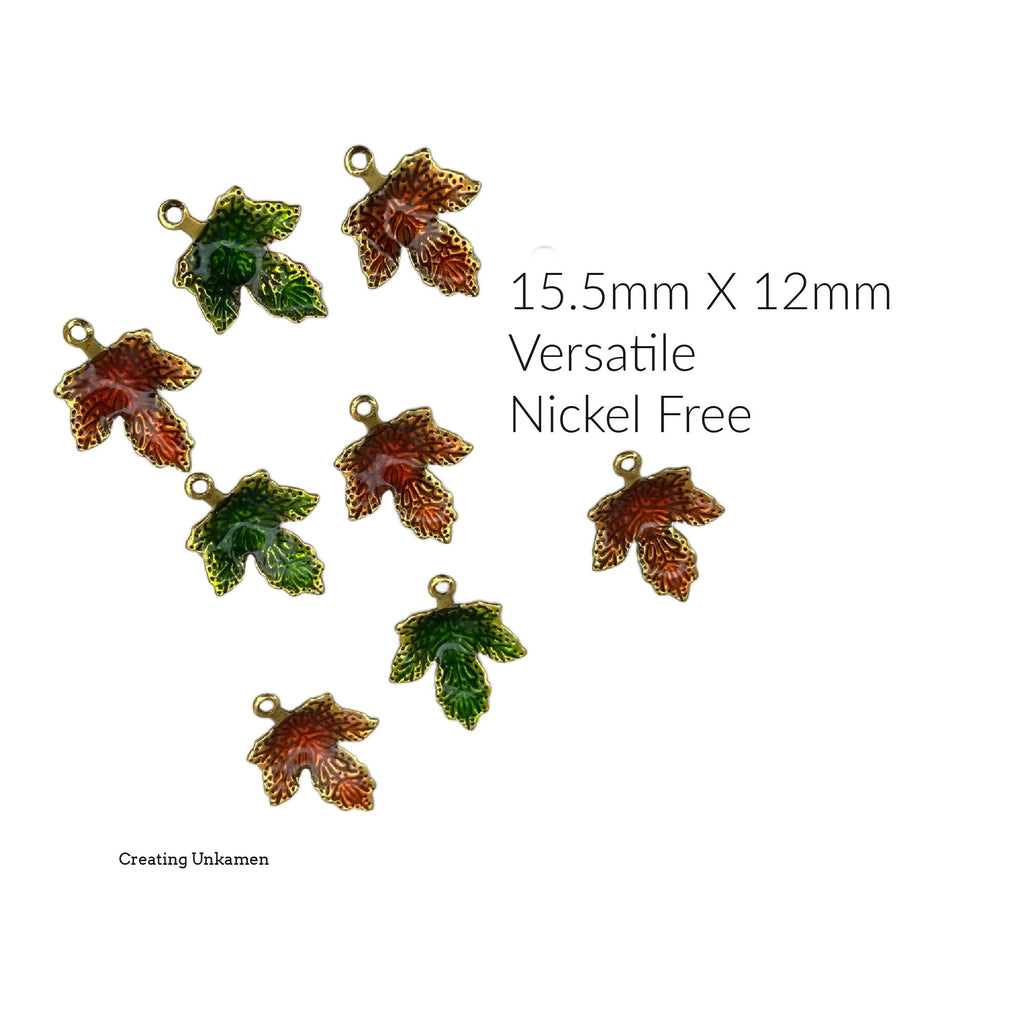 20 Enameled Brown and Green Leaf Drops - Perfect for Bracelets and Earrings - 100% Guarantee