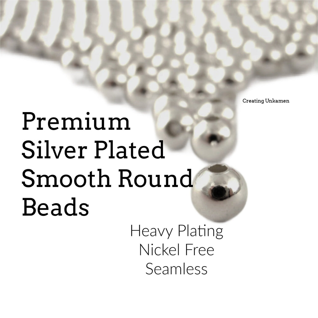 25 Premium Silver Plated Smooth Round Beads - You Pick Size 3mm, 4mm, 6mm, 8mm, 10mm, or Mix