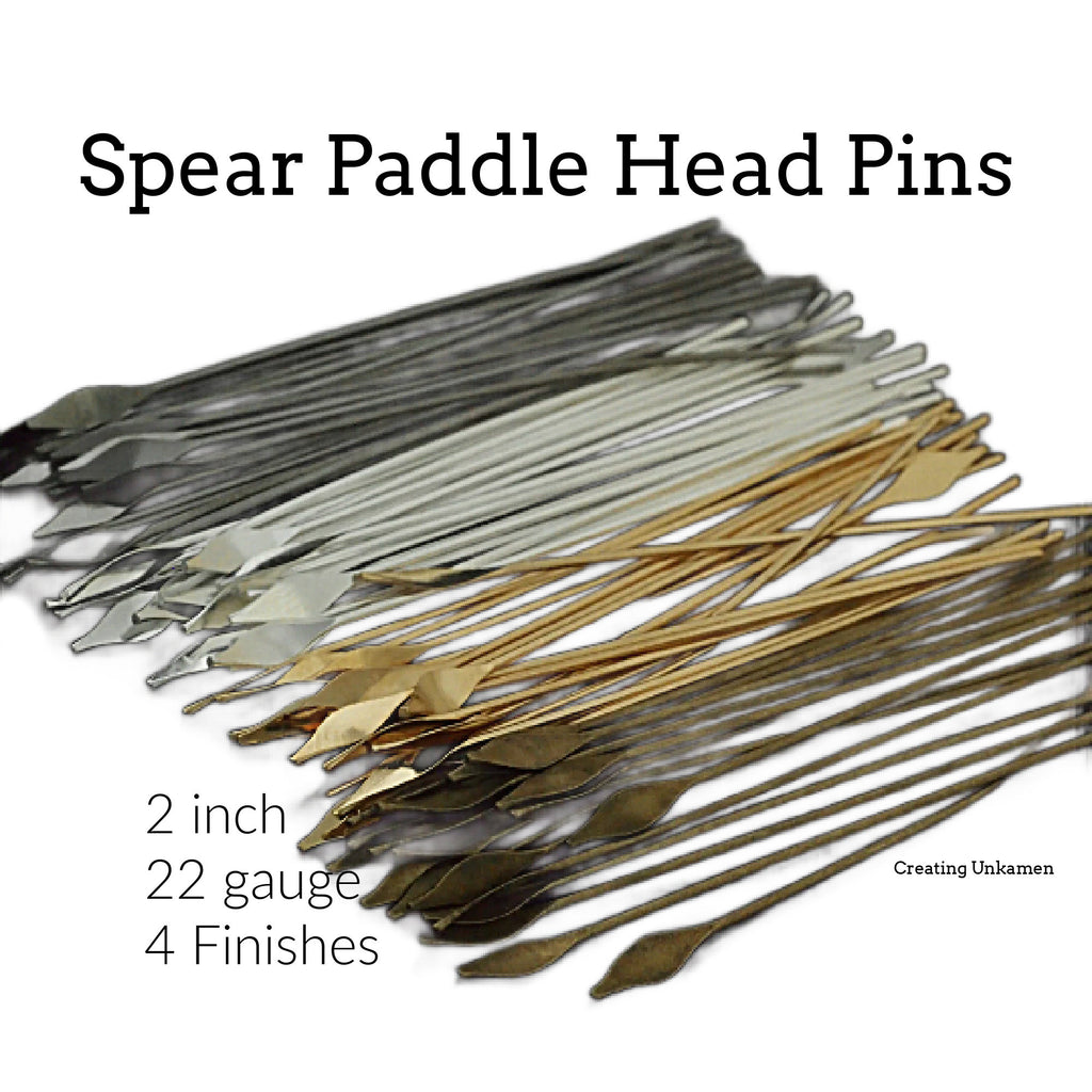 22 gauge Paddle Head Pins 2 inches - Spear Style in Silver Plate, Gold Plate, Gunmetal, Antique Gold - Best Commercially Made
