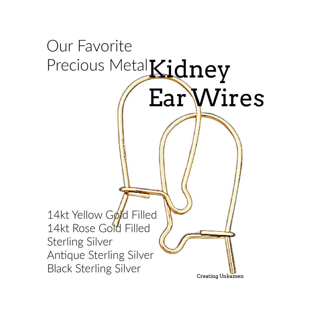 5 Pairs 14kt Yellow Gold Filled, 14kt Rose Gold Filled, Sterling Silver or Antique Sterling Silver Kidney Ear Wires - Made in the USA
