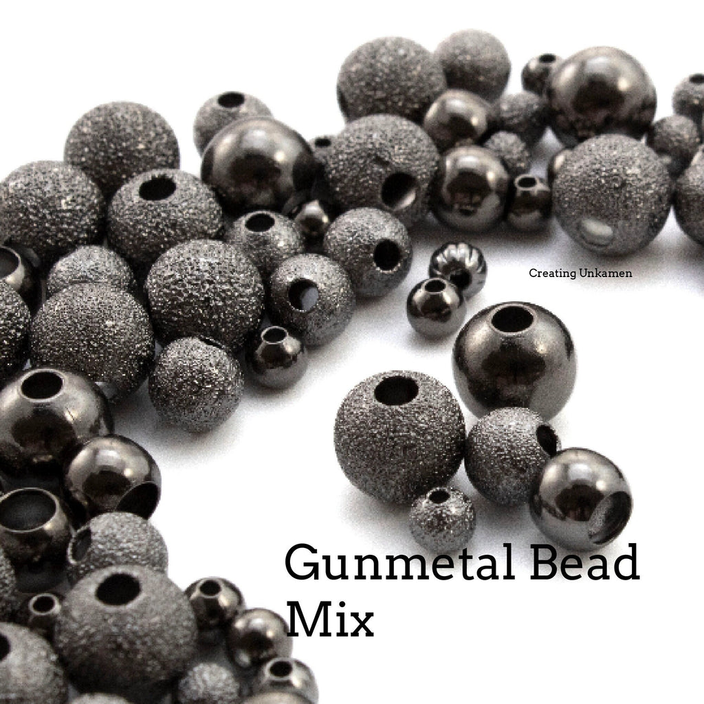 50 Mixed Gunmetal Round Beads - Smooth, Stardust and Corrugated 100% Guarantee