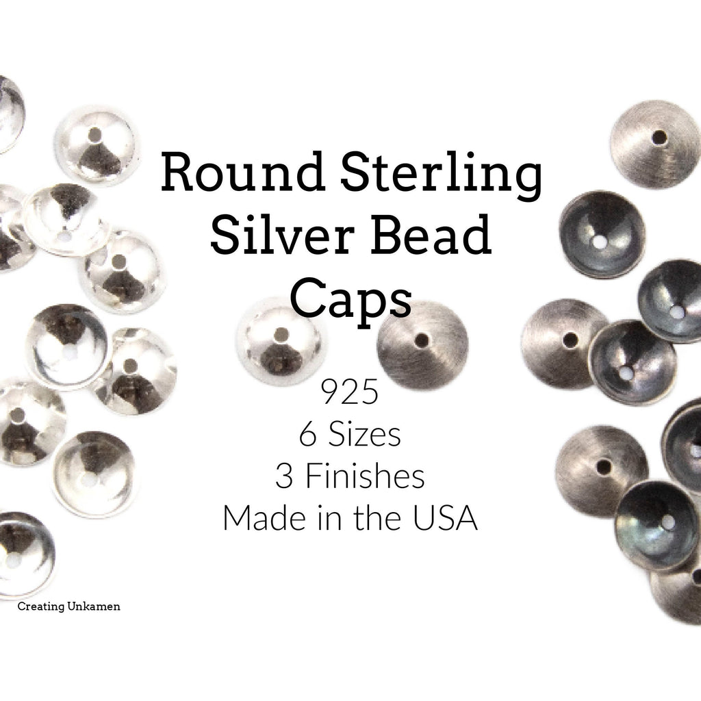 Round Sterling Silver Bead Caps 2.5mm, 3mm, 4mm, 5mm, 8mm, 10mm in Shiny, Antique Silver or Black Silver Finish