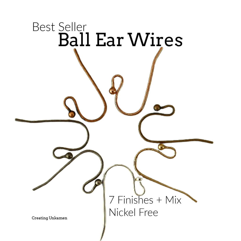14 Pairs - Economical Ball Ear Wires - You Pick Finish - Silver, Gold, Antique Silver, Antique Gold, Copper, Antique Copper or Gunmetal