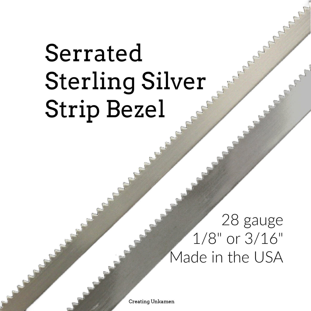 28 gauge Serrated Sterling Silver Strip Bezel in 1/8" or 3/16" - By the Foot