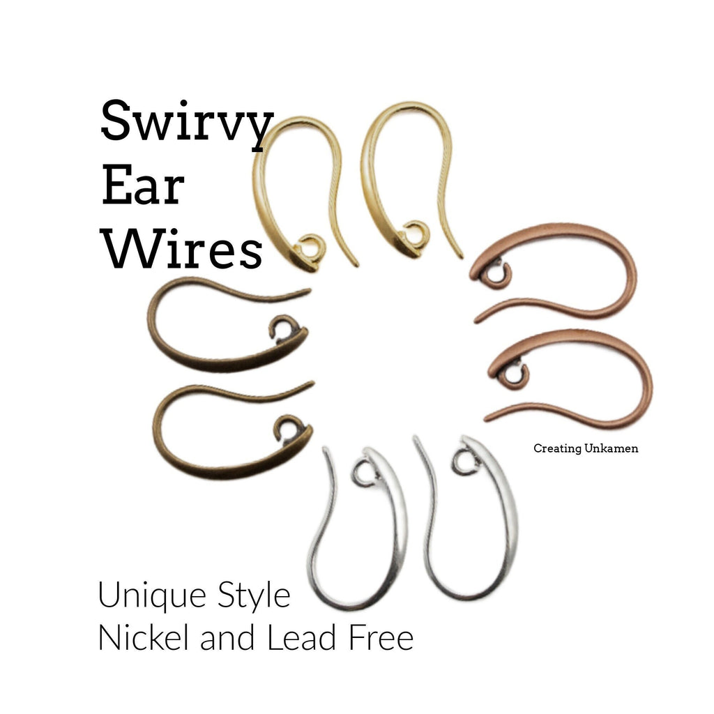 Swirvy Ear Wires - You Pick Finish - Silver, Gold, Antique Gold, Antique Copper