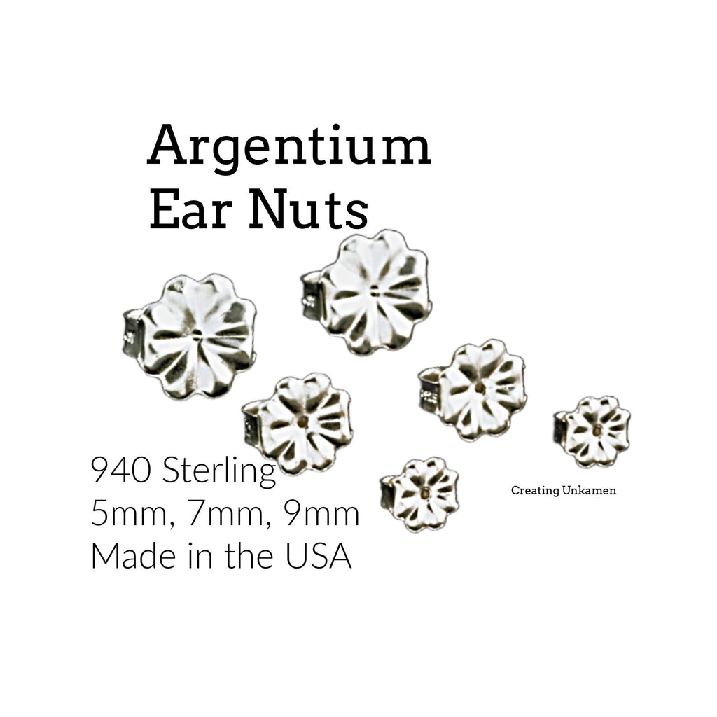 1 pair Argentium Sterling Silver Medium to Heavy Weight Ear Nuts - 5mm, 7mm, 9mm Tarnish Resistant