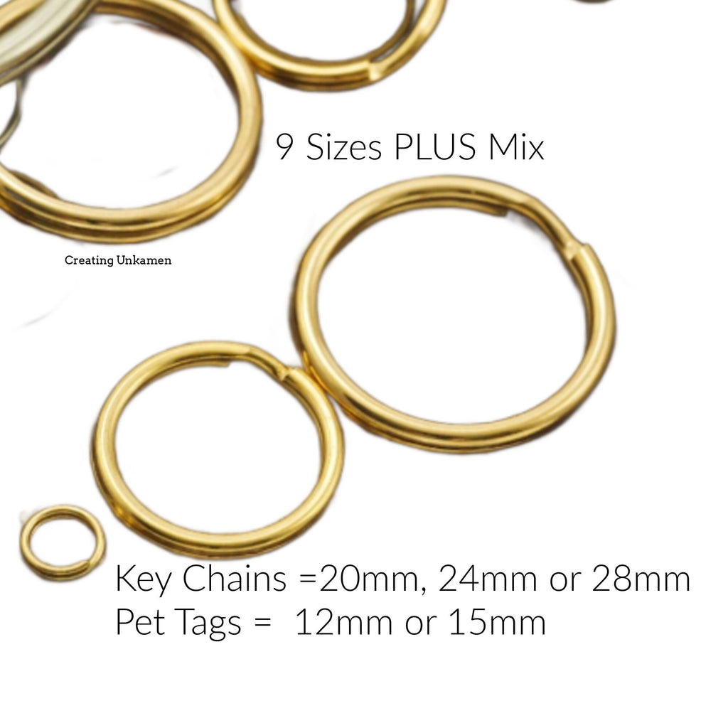 Gold Plated Split Rings - You Pick Size - 5mm, 8mm, 10mm, 15mm , 20mm, 28mm OD - Great for Key Rings and Dog Tags