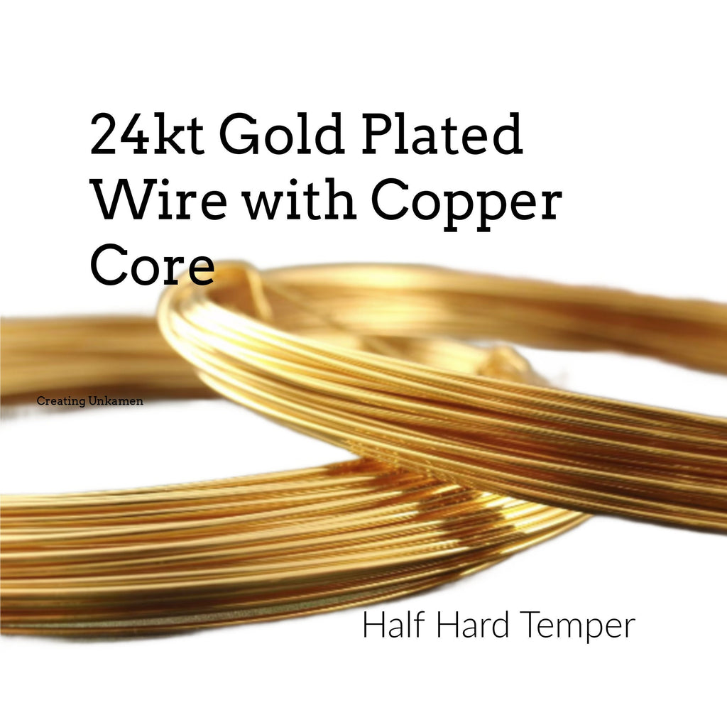 24kt Gold Plated Wire with Copper Core - Half Hard - You Pick Gauge 18, 20, 22, 26 - 100% Guarantee