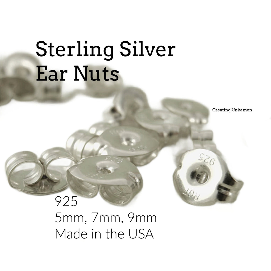 5 Pairs Sterling Silver Ear Nuts - Also Antique and Black Finishes