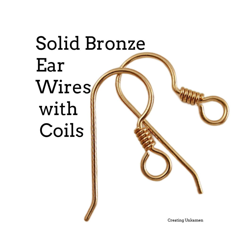 5 Pairs of Solid Bronze Simple Ear Wires With Coils