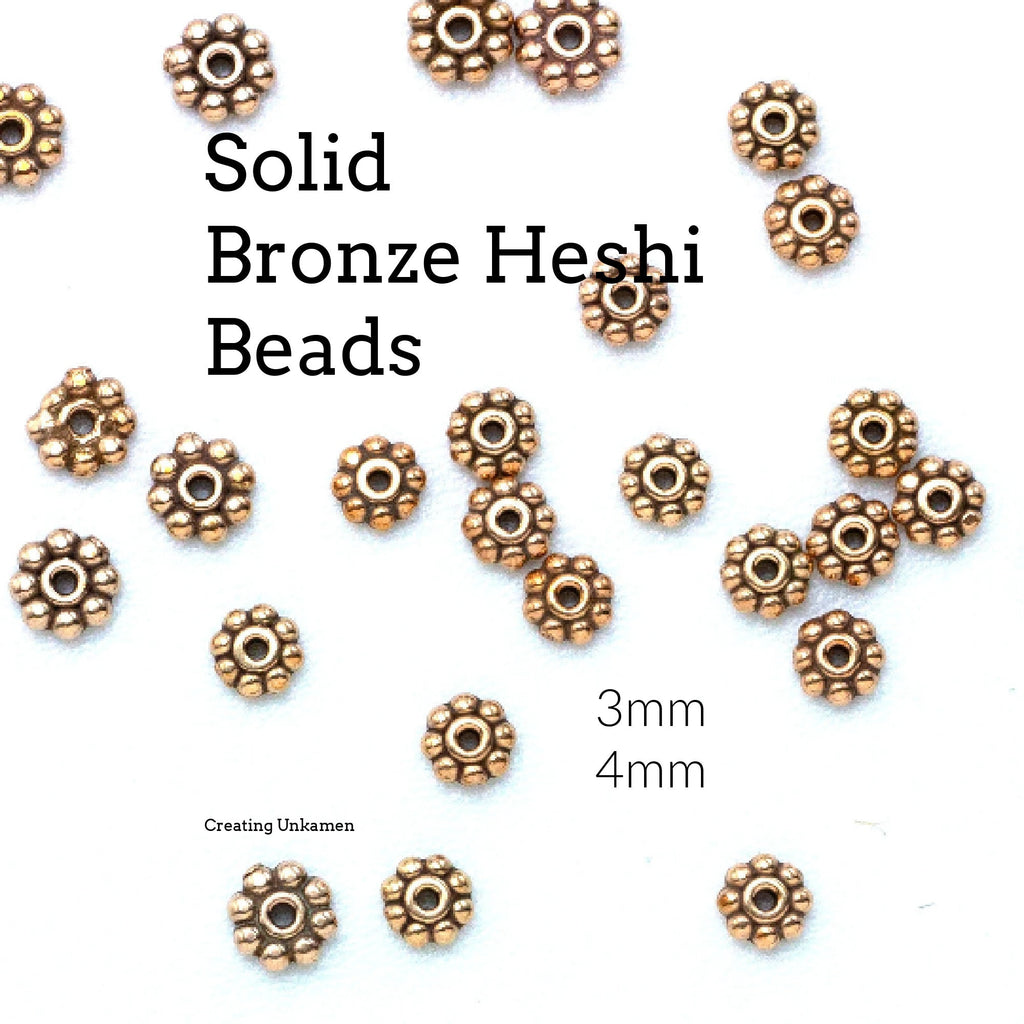 25 Bronze Heshi Beads 3mm X 1mm and 4mm X 1mm - 100% Guarantee