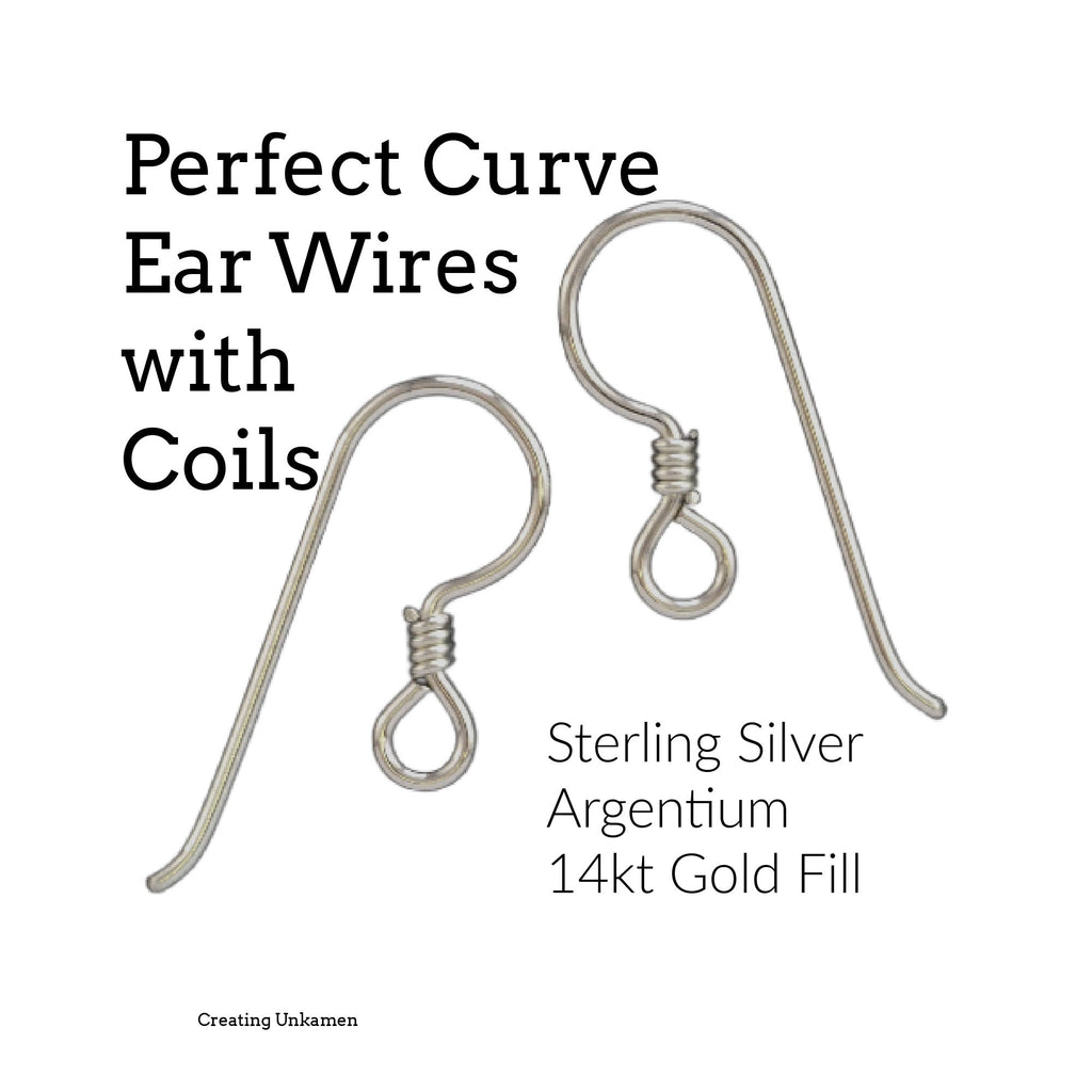 2 Pairs of Simple Ear Wires with Coils - Sterling Silver, Argentium Sterling Silver, 14kt Gold Filled