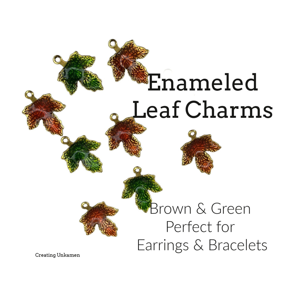 20 Enameled Brown and Green Leaf Drops - Perfect for Bracelets and Earrings - 100% Guarantee