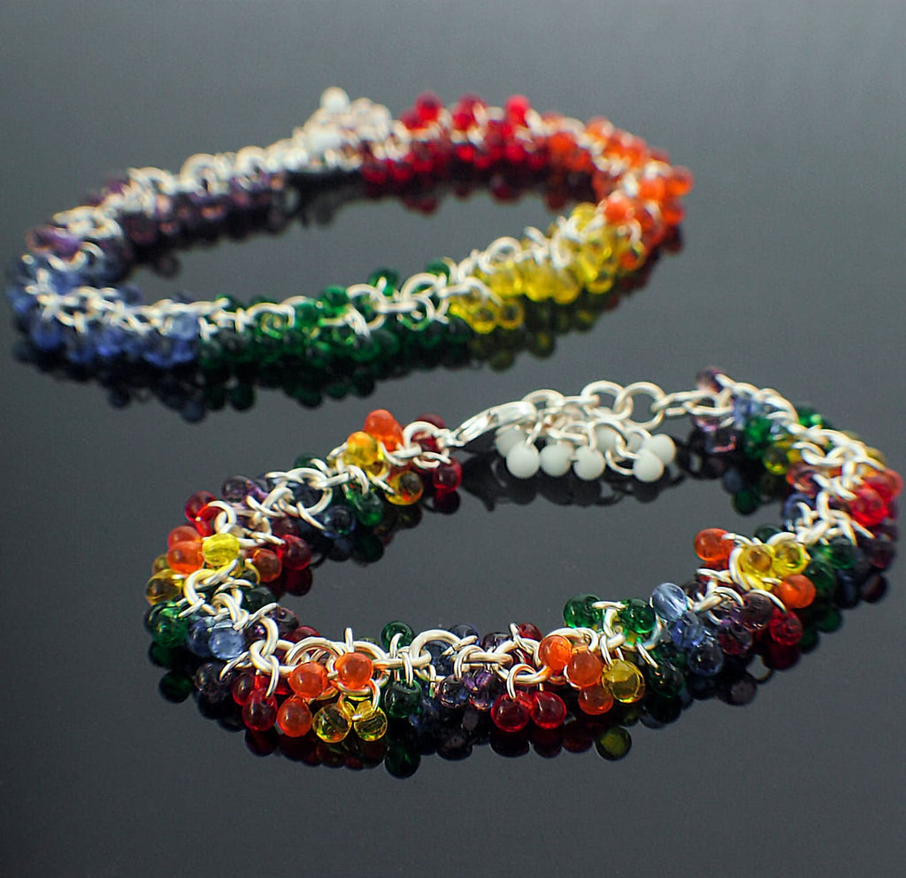 Shaggy Beaded Bracelet  - Rainbow Miyuki Glass Fringe Beads with Silver