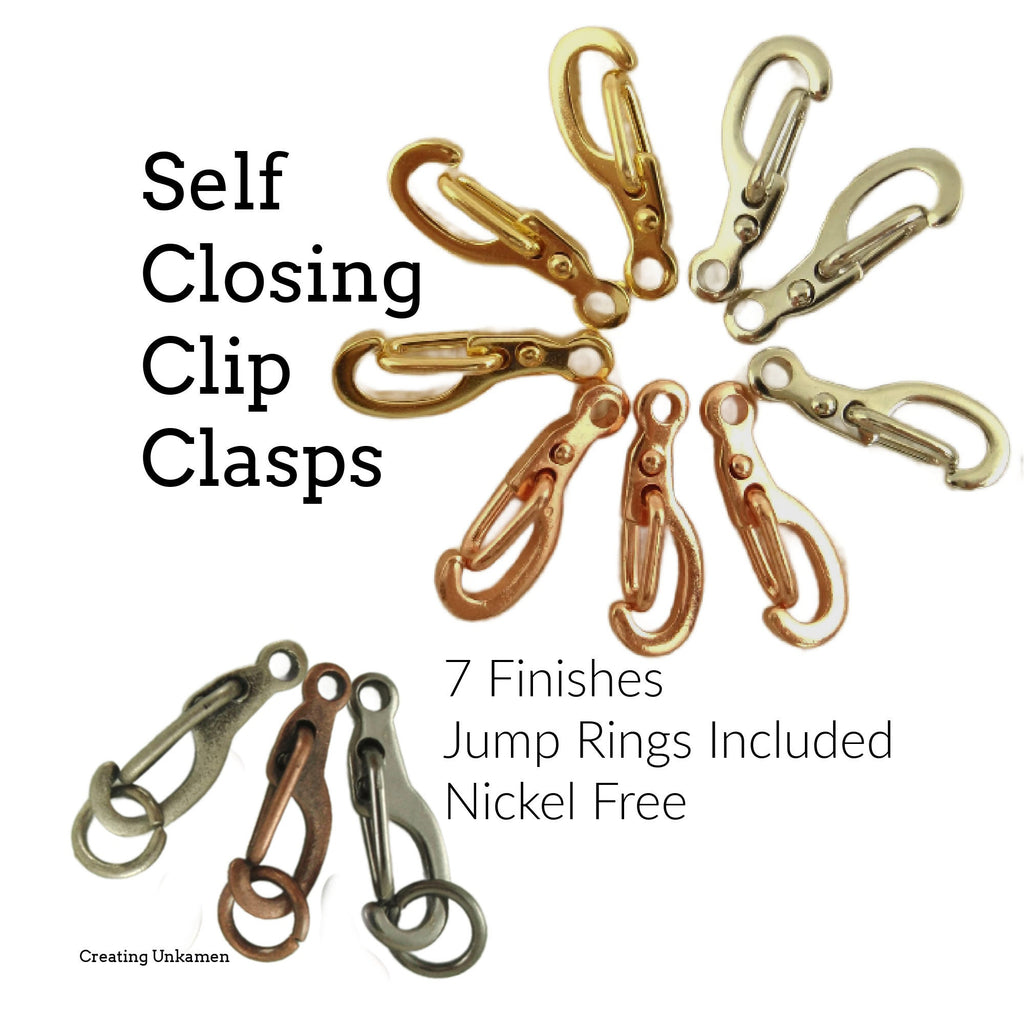 8 Self Closing Clip Clasps - Triggerless - 13mm X 5mm - YOU Pick Finish - With Jump Rings - Best Commercially Made - 100% Guarantee