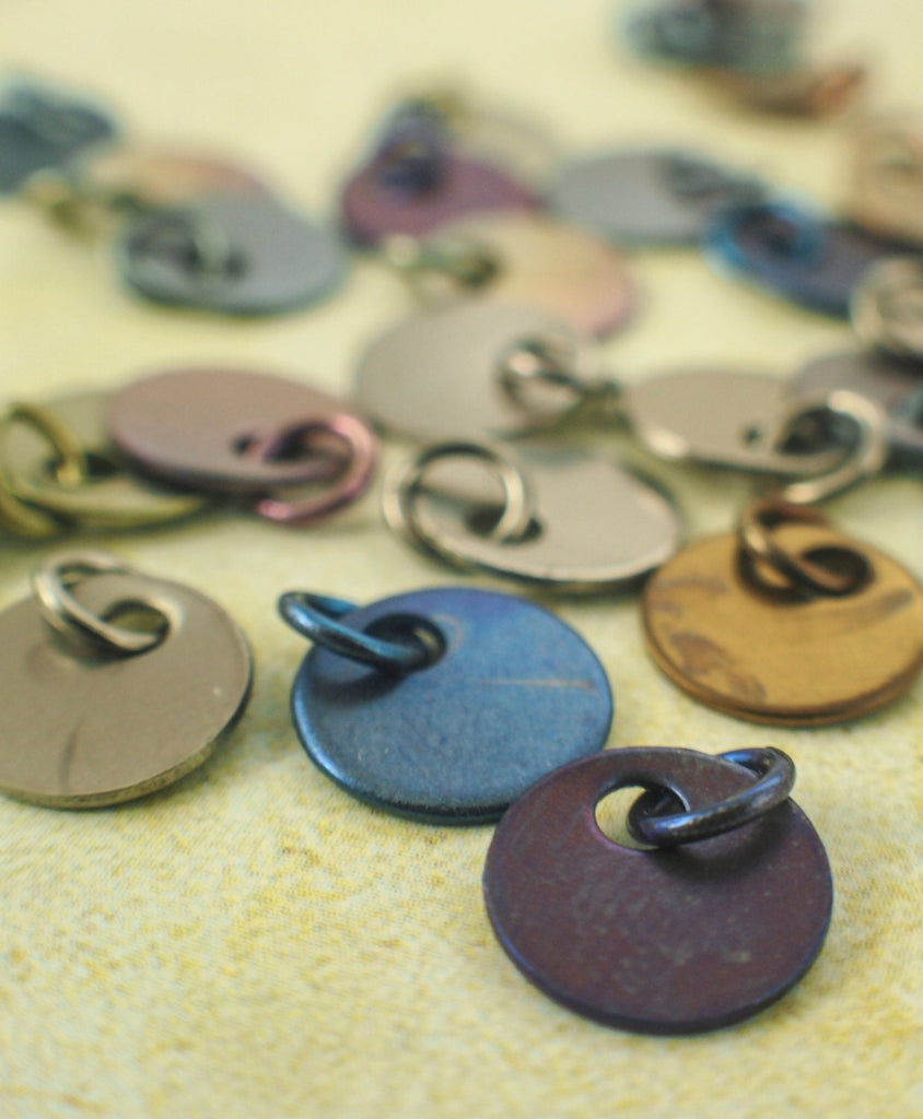 Titanium Stamping Discs - 9mm and 25mm with Matching Jump Rings - Filed and Polished Jewelry Grade Blanks Tags